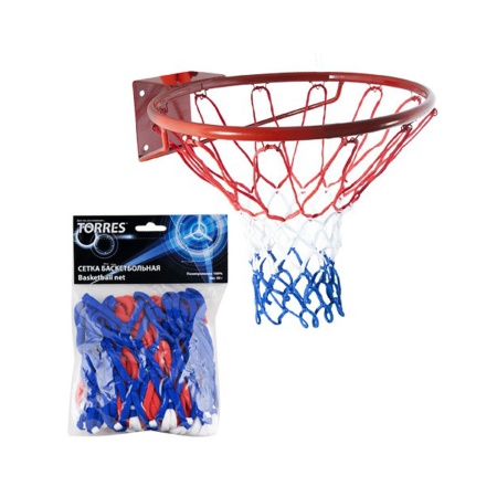 Купить Сетка баскетбольная Torres, нить 4 мм, бело-сине-красная в Аше 